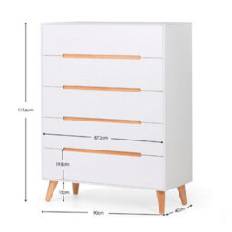 Julian Bowen Alicia 5 Drawer Tall Dresser, White And Oak, Wood, Vertical Chest, Height: 118 X Width: 90 X Depth: 40Cm - thumbnail 3