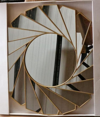 Biznest Large Wall Mirror Art Deco Frame Round Swivel Style Wall Mirror Glass 61Cm Swirl Design Home Decor (Gold)
