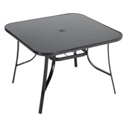 Breeins 105Cm W Square Wrought Iron Style Garden Table With Tempered Glass Top And Parasol Hole, Black - thumbnail 1