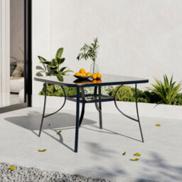 Breeins 105Cm W Square Wrought Iron Style Garden Table With Tempered Glass Top And Parasol Hole, Black - thumbnail 2