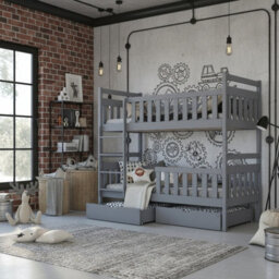 Monika Bunk Bed With Flex Slats 2 Drawers Safety Rails Reversible Ladder Converts To Two Single Beds 90X190 Grey - thumbnail 1