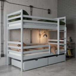 Monika Bunk Bed With Flex Slats 2 Drawers Safety Rails Reversible Ladder Converts To Two Single Beds 90X190 Grey - thumbnail 2