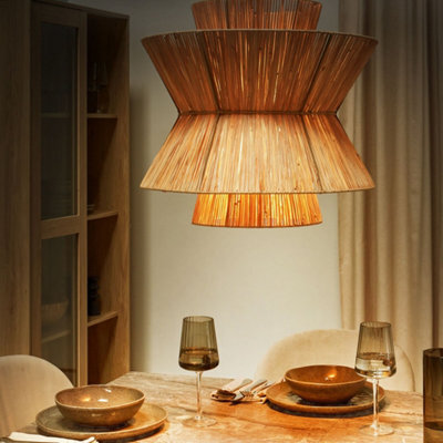 Beliani Boho Pendant Lamp With Natural Straw Shade And Black Iron Base - W45 X D45 X H131 Cm - image 1