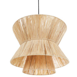 Beliani Boho Pendant Lamp With Natural Straw Shade And Black Iron Base - W45 X D45 X H131 Cm - thumbnail 2