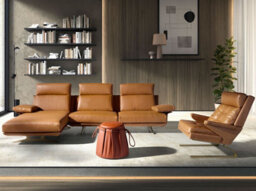 Angel Cerda Elegant Left Chaise Longue Sofa In Terracotta Brown Leather - thumbnail 3