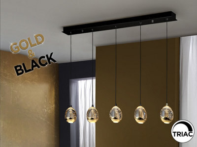 Luminosa Lighting Luminosa Rocio Bar Pendant Ceiling 5 Light Black, Gold Led 3000K - Uk Stock