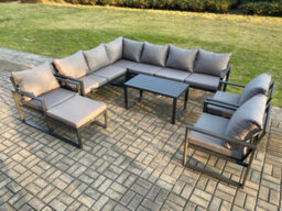 Fimous Aluminium Garden Furniture Set Outdoor Indoor Lounge Corner Sofa 3 Pcs Chair Coffee Table Sets With Footstool Dark Grey - thumbnail 2