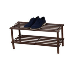 2 Tier Dark Oak Wooden Shoe Rack Footwear Storage Organiser Unit Multi Purpose Slated Shelf Dvd Books Space Efficient - thumbnail 1