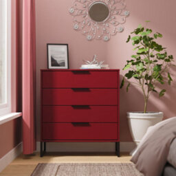 Marsala Ready Assembled Matt Red 4 Drawer Chest (H)848mm (W)765mm (D)395mm - thumbnail 1