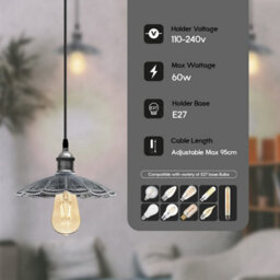 Ledsone Vintage Industrial Single Hanging Metal Ceiling Light Set E27 Base - thumbnail 8