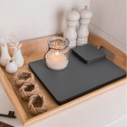 Lara-May Set Of 8 Slate Grey Recycled Leather Placemats And 8 Leather Coasters - thumbnail 4