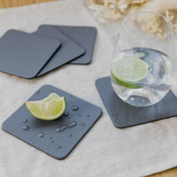 Lara-May Set Of 8 Slate Grey Recycled Leather Placemats And 8 Leather Coasters - thumbnail 5