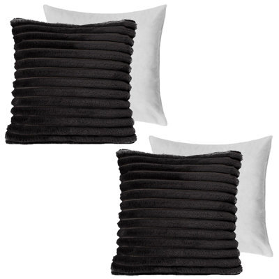 Ohs 2 X Faux Fur Thick Rib Filled Cushion Covers, 45 X 45Cm - Black - image 1