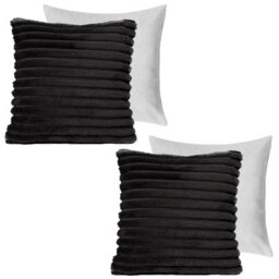 Ohs 2 X Faux Fur Thick Rib Filled Cushion Covers, 45 X 45Cm - Black - thumbnail 1