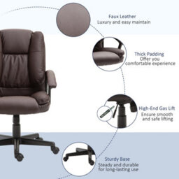 Homcom Swivel Executive Office Chair Mid Back Pu Leather Chair W/ Arm, Brown - thumbnail 4