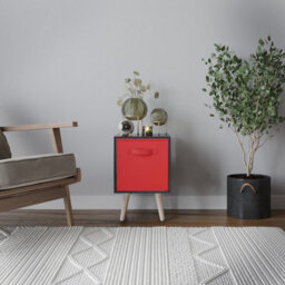Urbn-Living Urbnliving 51Cm Height Black Wooden Cube Storage Bookcase Red Inserts Scandinavian Pine Legs - thumbnail 2