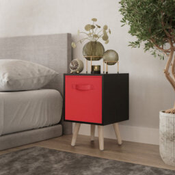 Urbn-Living Urbnliving 51Cm Height Black Wooden Cube Storage Bookcase Red Inserts Scandinavian Pine Legs