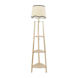 Valuelights Hiru Natural 3 Tier Shelf Floor Lamp With Black Trim Scallop Shade - thumbnail 2