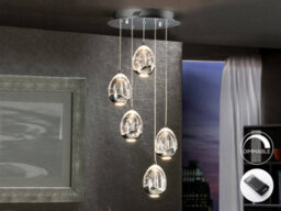 Luminosa Lighting Luminosa Roc Integrated Led 5 Light Dimmable Crystal Cluster Drop Ceiling Pendant With Remote Control Chrome - Uk Stock - thumbnail 1