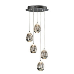 Luminosa Lighting Luminosa Roc Integrated Led 5 Light Dimmable Crystal Cluster Drop Ceiling Pendant With Remote Control Chrome - Uk Stock - thumbnail 2