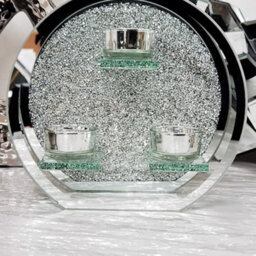 Biznest 3 Round Crushed Crystal Tealight Clear Silver Mirror Glass Candle Holder With Walls Home Decor Wedding