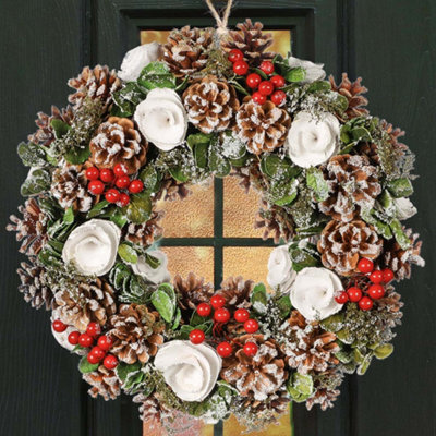 Dibor White Berries And Roses Festive Decor Autumn-Winter Front Door Wreath Christmas Wreath 35Cm - image 1