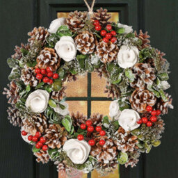 Dibor White Berries And Roses Festive Decor Autumn-Winter Front Door Wreath Christmas Wreath 35Cm - thumbnail 1
