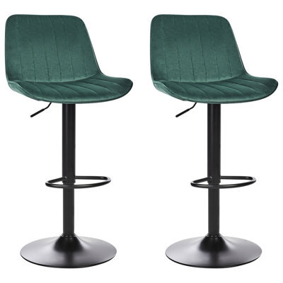 Beliani Set Of 2 Bar Chairs Dubrovnik Velvet Swivel Emerald Green - image 1