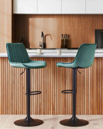 Beliani Set Of 2 Bar Chairs Dubrovnik Velvet Swivel Emerald Green - thumbnail 2