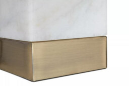 Orsina White Marble Accent Lamp With Cream Shade, Modern Table Lamp With Brass Finish Base, Marble Block Lamp - thumbnail 4