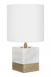 Orsina White Marble Accent Lamp With Cream Shade, Modern Table Lamp With Brass Finish Base, Marble Block Lamp - thumbnail 2