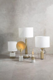 Orsina White Marble Accent Lamp With Cream Shade, Modern Table Lamp With Brass Finish Base, Marble Block Lamp - thumbnail 3