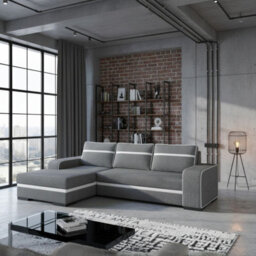 Finn Living Room Corner Sofa Bed With Sinuous Spring Wooden Frame Legs Storage Container 285X165X90Cm Grey And White Left - thumbnail 1