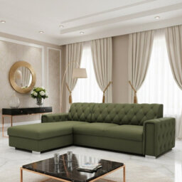 Roma Corner Sofa Bed With Storage For Living Room Polyurethane Foam Wave Springs Metal Legs Frame 267X85X185Cm Olive Left - thumbnail 1