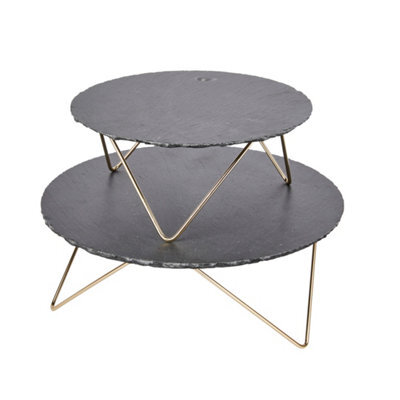 Artesà Artesa 2 Piece Round Tiered Slate Serving Stand Raised Metal Legs, Food-Safe - image 1