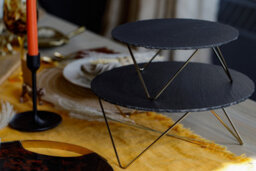 Artesà Artesa 2 Piece Round Tiered Slate Serving Stand Raised Metal Legs, Food-Safe - thumbnail 2