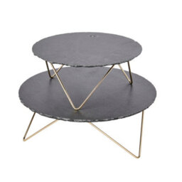 Artesà Artesa 2 Piece Round Tiered Slate Serving Stand Raised Metal Legs, Food-Safe