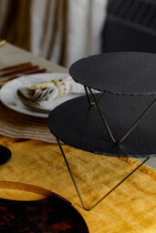 Artesà Artesa 2 Piece Round Tiered Slate Serving Stand Raised Metal Legs, Food-Safe - thumbnail 4