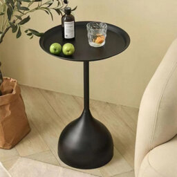 Black   Round Coffee Table Metal Iron Side Desk Small Round Wine - thumbnail 2
