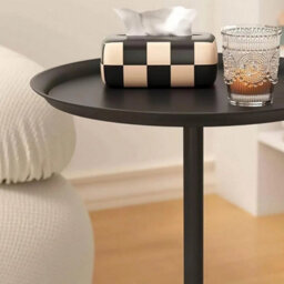 Black   Round Coffee Table Metal Iron Side Desk Small Round Wine - thumbnail 3