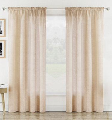 "Tyrone Textiles Rhodes Natural Linen-Look Sheer Voile Panels - Pair 140 X 183Cm (55X72"")" - image 1