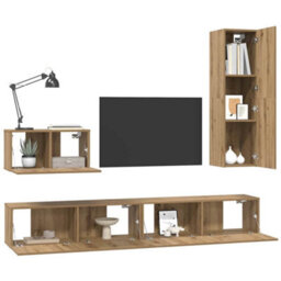 Berkfield Tv Cabinet Set 4 Pcs Artisan Oak Medium Engineered Wood - thumbnail 3