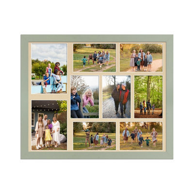 AK Frames 20X16 Green Modern Multi Photo Frame With Ivory Mount - Holds 9 Apertures (2X) 7X5, (7X) 6X4 Photos - image 1