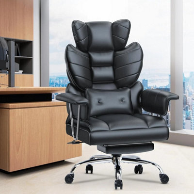 Black Pu Recliner Executive Office Chair Computer Swivel Chair For Home With Footrest - image 1