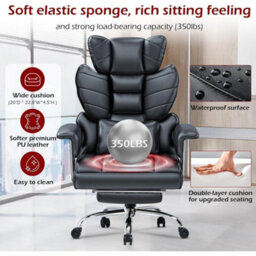 Black Pu Recliner Executive Office Chair Computer Swivel Chair For Home With Footrest - thumbnail 4