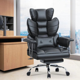 Black Pu Recliner Executive Office Chair Computer Swivel Chair For Home With Footrest - thumbnail 1