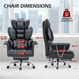Black Pu Recliner Executive Office Chair Computer Swivel Chair For Home With Footrest - thumbnail 2