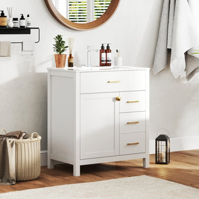 Costway Bathroom Vanity Cabinet With Sink Modern Vanity & Single Ceramic Basin Set-White - image 1