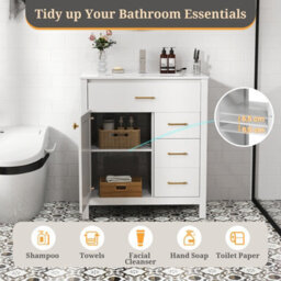 Costway Bathroom Vanity Cabinet With Sink Modern Vanity & Single Ceramic Basin Set-White - thumbnail 6
