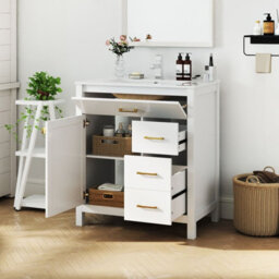 Costway Bathroom Vanity Cabinet With Sink Modern Vanity & Single Ceramic Basin Set-White - thumbnail 4